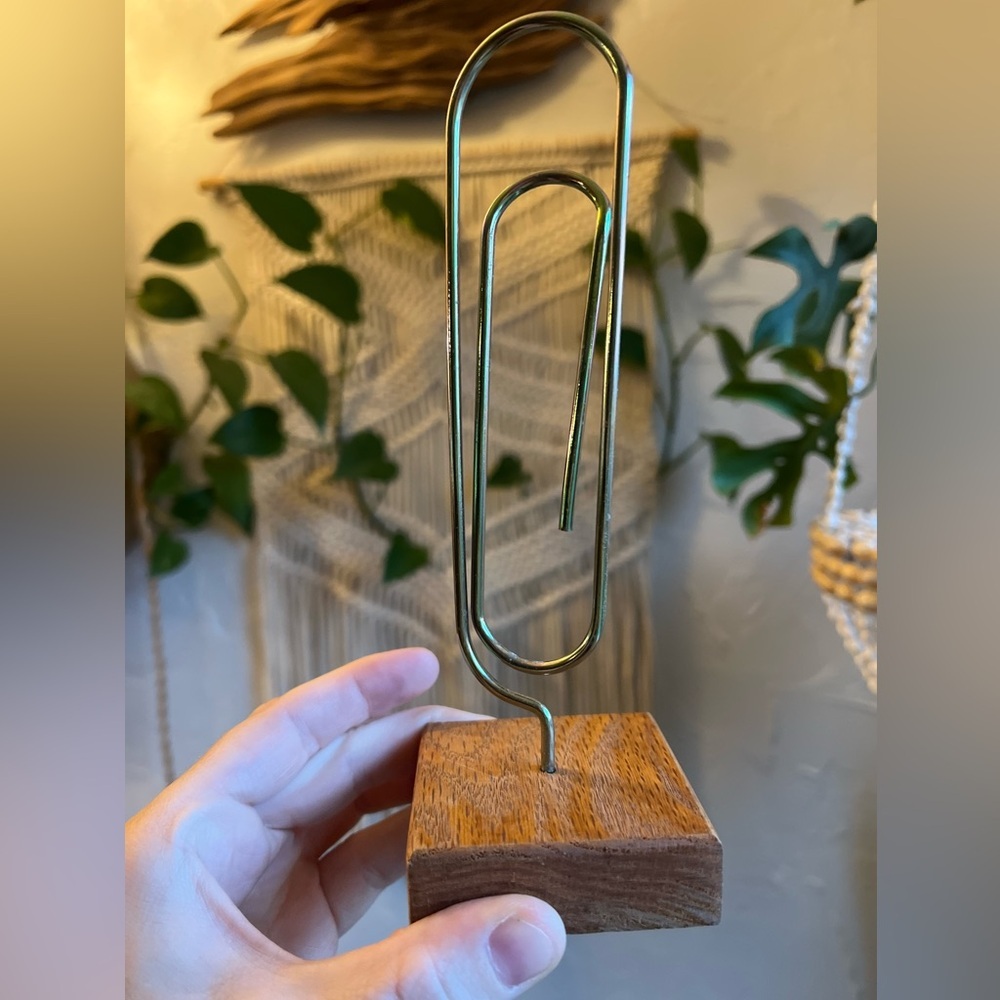Oversized Paperclip Desk Organizer — Wood Base — Mid-Century Style Office Decor